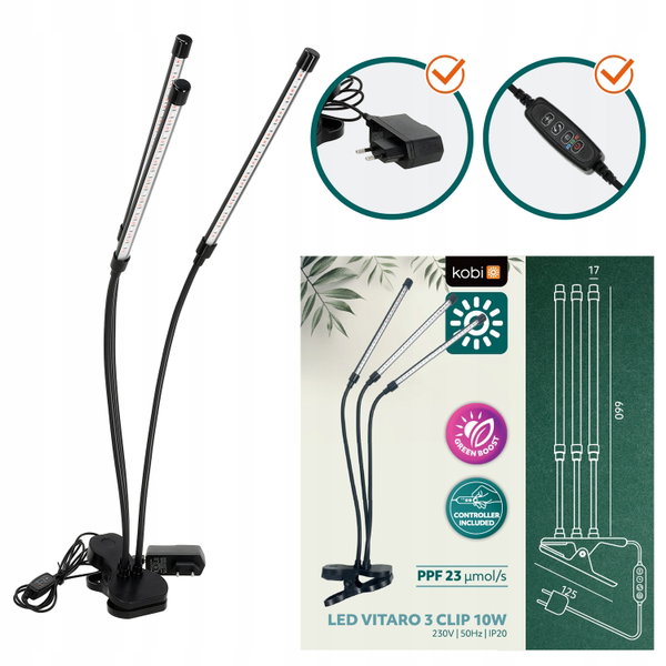 Lampa LED do roślin KOBI Design Vitaro 3 CLIP 001513
