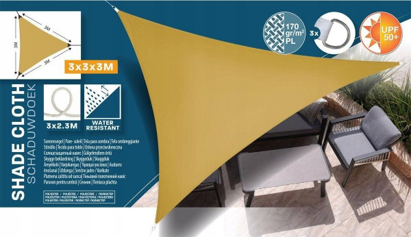 Żagiel przeciwsłoneczny PROGARDEN 984300 Żółty 300 x 300 x 300 cm