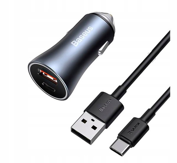 Ładowarka samochodowa BASEUS Golden Contactor Pro 40W Szary + kabel USB