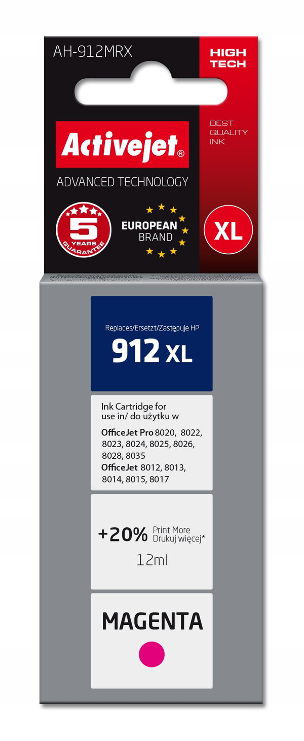 Tusz ACTIVEJET do HP 912XL 3YL82AE Purpurowy 12 ml