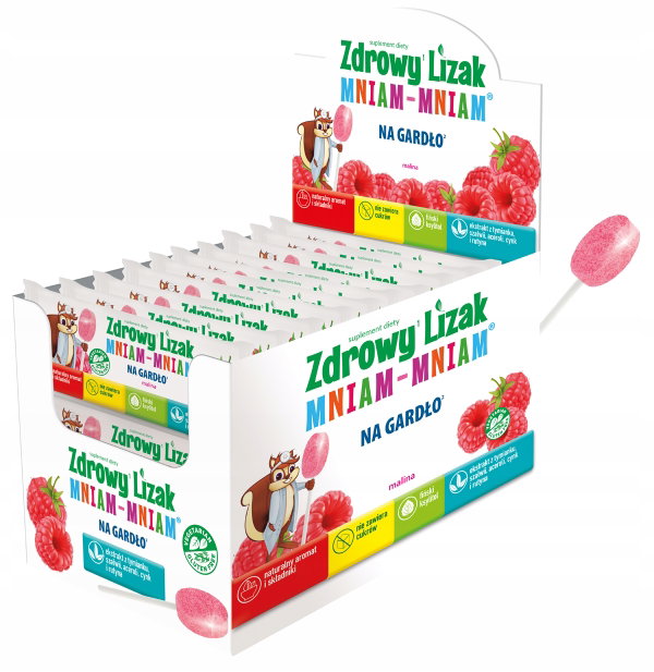 Lizak MNIAM-MNIAM Na gardło Malinowy (40 szt.)