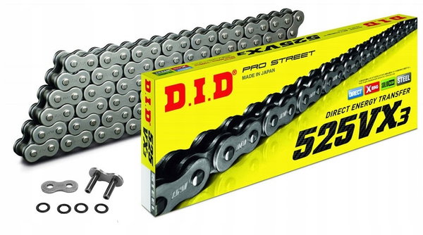 DID525VX3-124 ŁAŃCUCH NAPĘDOWY MOTO. DID 525 X-RING (4439AN) (ROZKUTY+OGNI