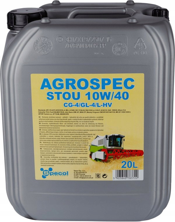 10W40 STOU 20L OLEJ SPECOL 10W40 20L AGROSPEC STOU CVG-4 / 227.1 228.1 228.