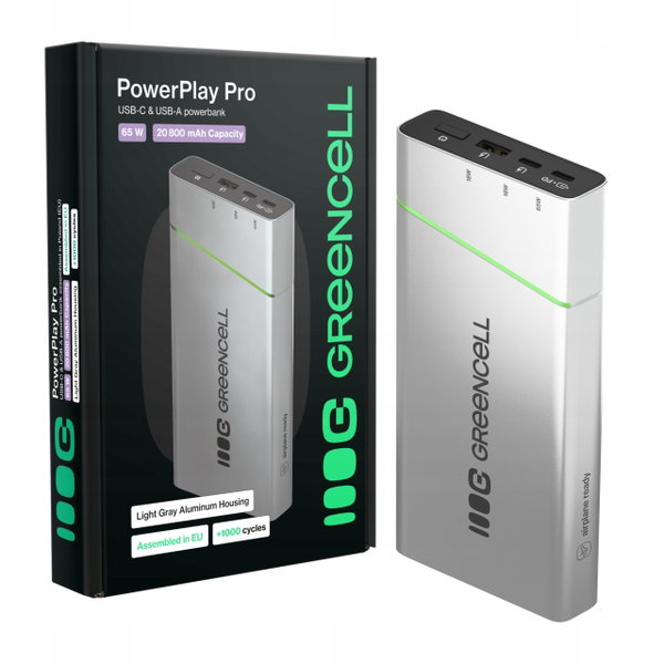 Powerbank Green Cell PBPLGC20P PowerPlay Pro 20800mAh 65W Srebrny