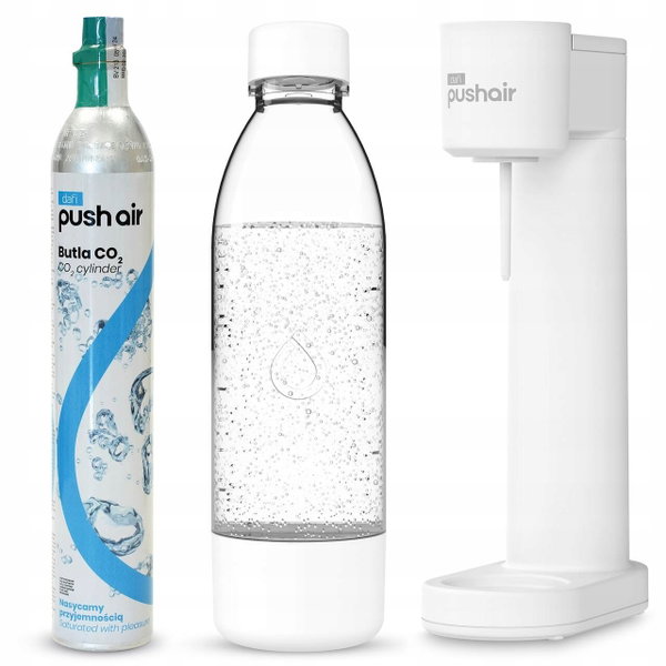 Saturator Dafi PushAir Biały + Nabój z gazem CO2 + Butelka 0,7L