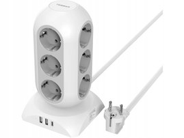 Listwa zasilająca Tessan TPS02-DE-C 12 gniazd 1x USB-C 2x USB-A Biały