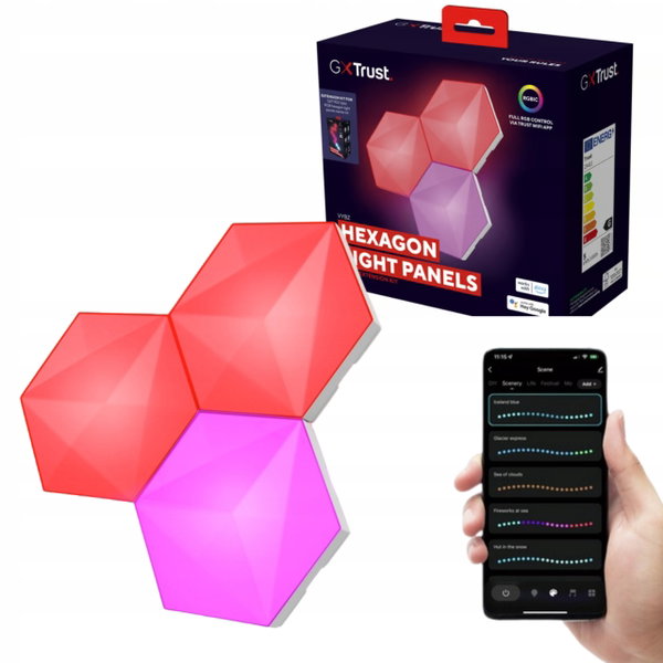 Panel LED wewnętrzny Trust hexagon GXT 903 VYBZ WIFI Regulacja jasności