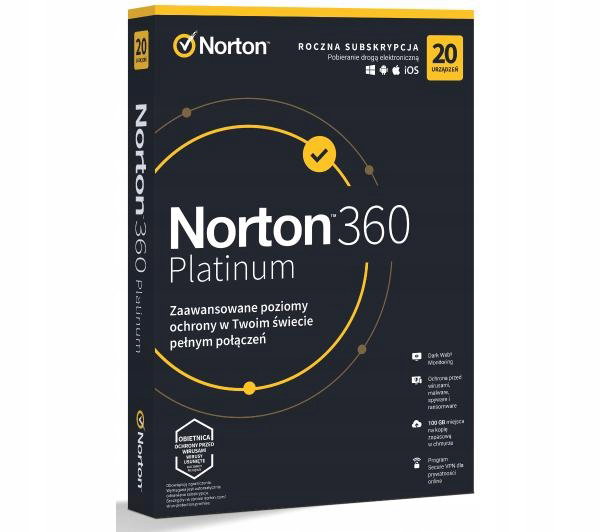 Program antywirusowy Antywirus Norton 360 Platinum 100GB 20 urządzeń / rok