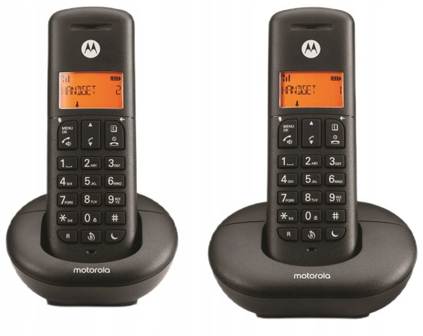 Telefon stacjonarny bezprzewodowy Motorola E201 Duo Czarny