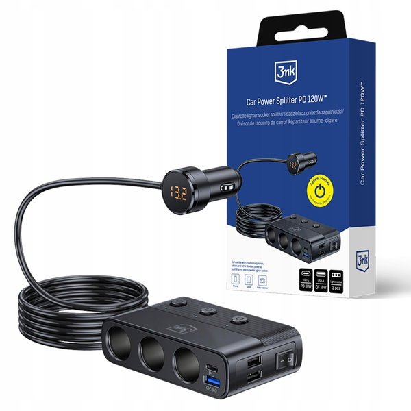 Rozdzielacz gniazda zapalniczki 3mk Car Power Splitter PD 120W 3x USB-A