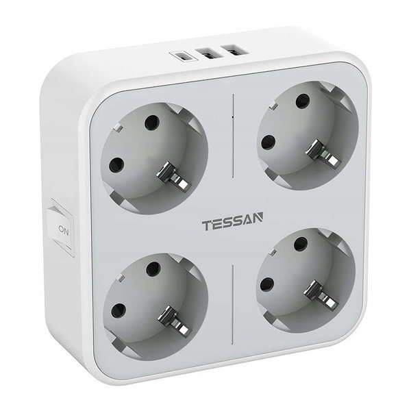 Gniazdo sieciowe Tessan TS-302-DE-C 4 gniazda 1x USB-C 2x USB-A Białe