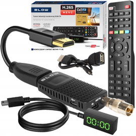 DEKODER TUNER TV DVB-T2 HEVC H.265 FULL HD EPG ZESTAW MINI STICK PILOT