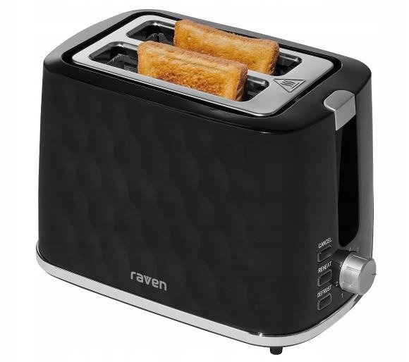 Toster RAVEN ET008C Rozmrażanie 2 Tosty 900W Czarny