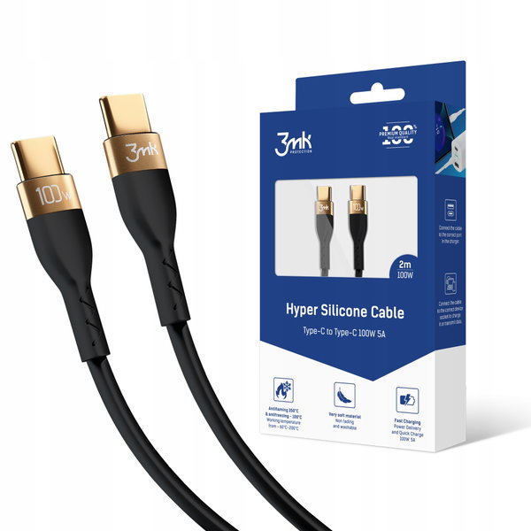 Kabel Przewód 3mk USB-C - USB-C 2m 100W Czarny
