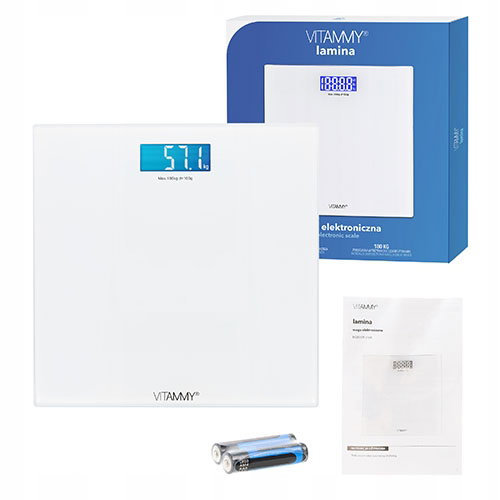 Waga łazienkowa elektroniczna Vitammy Lamina 180kg Biała