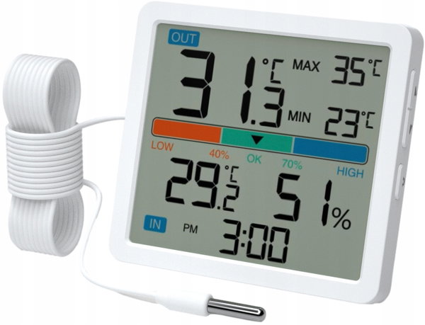 Termometr i higrometr Manta MTO002W Zegar Datownik Pomiar temperatury