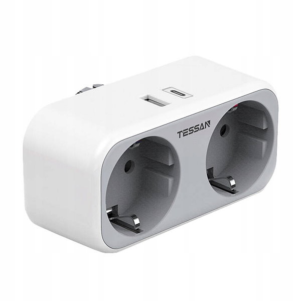 Gniazdo sieciowe Tessan TS-WS02DE00 2 gniazda 1x USB-A 1x USB-C Białe