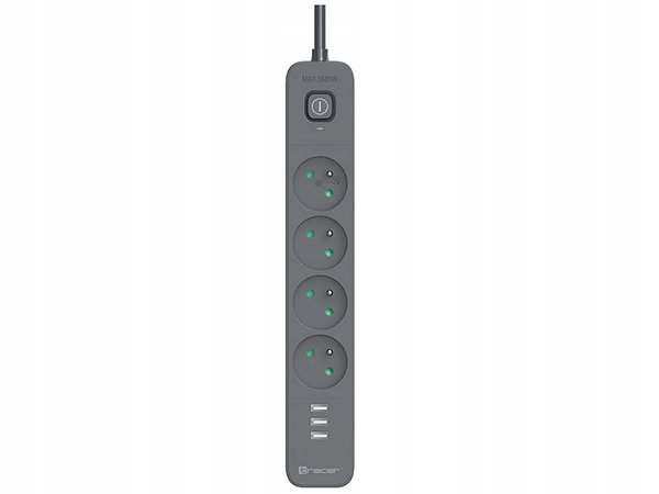 Listwa zasilająca Tracer TRALIS47685 Power Line+ 4 Gniazda 3x USB-A 5m