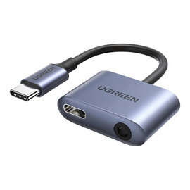 Adapter Przejściówka UGREEN CM231 USB-C do mini jack 3.5mm / USB-C Szary