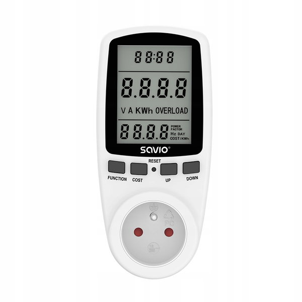Watomierz z wyświetlaczem LCD Savio AE-01 LCD 16A 3680W Kalkulator energii