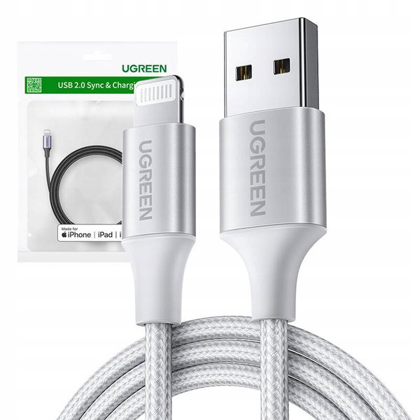 Kabel Przewód UGREEN Lightning do USB 2.4A US199 2 metry Srebrny