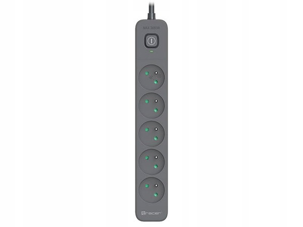 Listwa zasilająca Tracer TRALIS47429 Power Line+ 5 Gniazd 5m Grafitowa