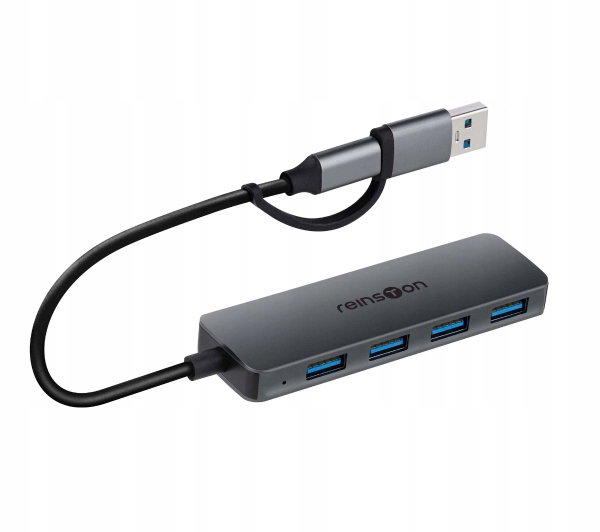 Hub USB Reinston EHUB08 4w1 Pasywny Szary 4 Porty USB 3.1