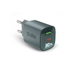 Ładowarka sieciowa uniwersalna SBS LCD GaN PD 30W USB-C / USB-A
