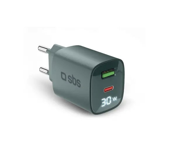 Ładowarka sieciowa uniwersalna SBS LCD GaN PD 30W USB-C / USB-A