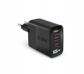 Ładowarka sieciowa SBS WALL GaN 65W LCD USB / 2x USB-C Czarna