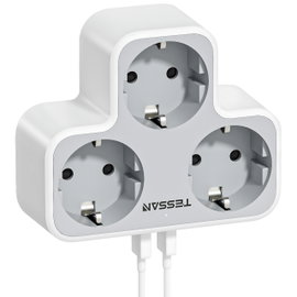 Gniazdo sieciowe Tessan TS-331 3 gniazda 2x USB-A Białe