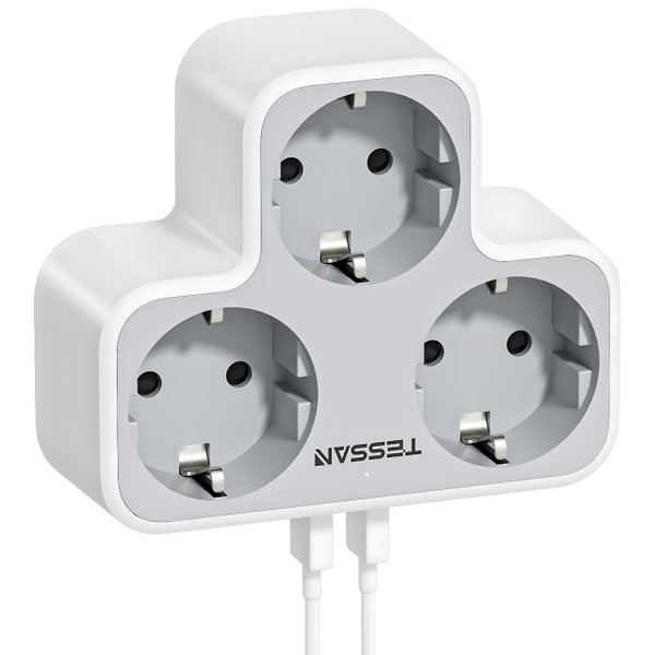 Gniazdo sieciowe Tessan TS-331 3 gniazda 2x USB-A Białe
