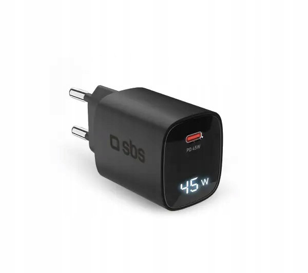 Ładowarka sieciowa uniwersalna SBS WALL GaN 45W LCD USB-C Czarna