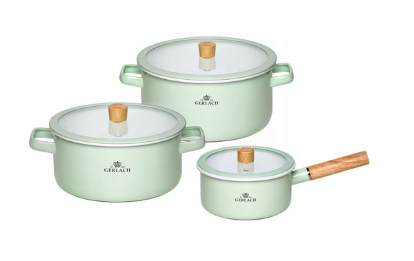 Zestaw garnków emaliowanych Gerlach NATUR ENAMEL pastelowo-zielone 6 el.