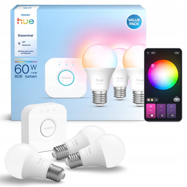 Philips Hue Essential White and color ambiance 3xŻarówka E27+ Hue Bridge