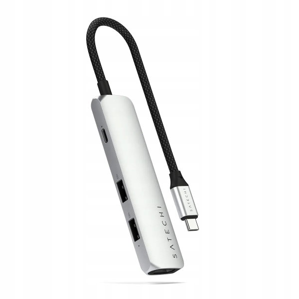 Hub USB Satechi 4-in-1 USB-C Slim Multiport Adapter 4K USB-C, srebrny