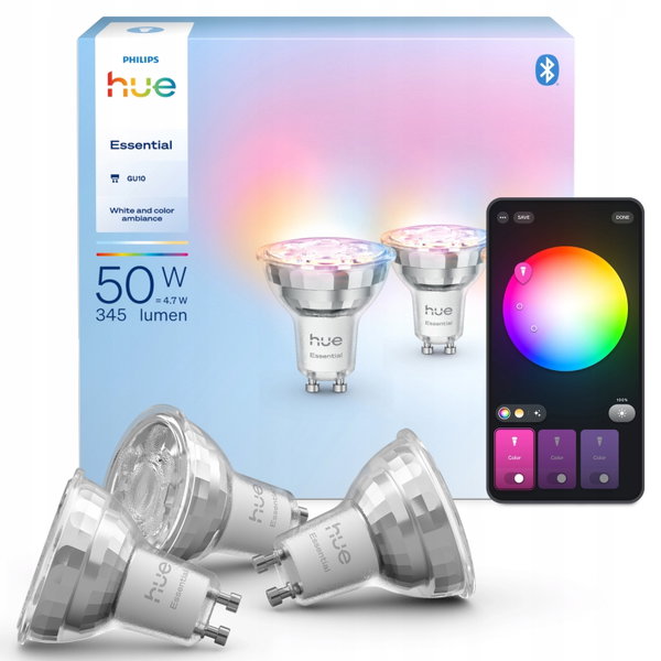 Philips Hue Essential White and Color Ambiance Żarówka GU10 345lm 3szt