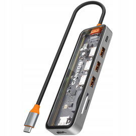 Hub USB CANYON DS-13 7w1 4k USB-C Transparenty Space Grey