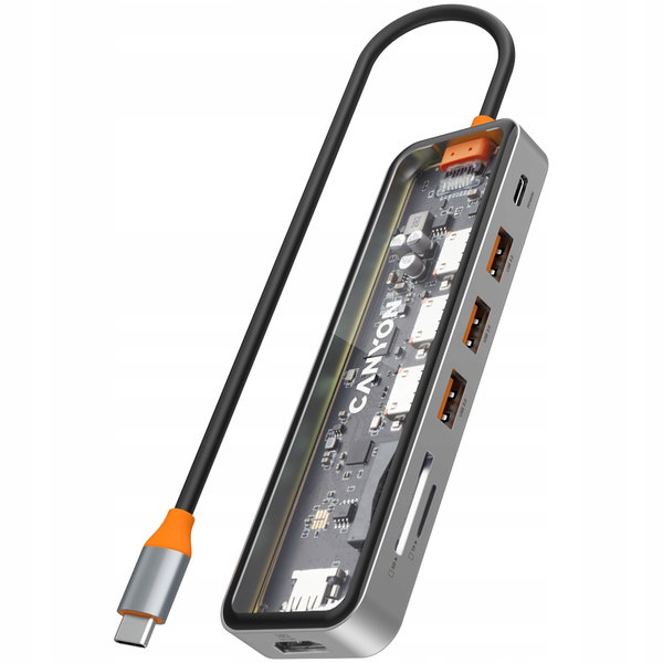 Hub USB CANYON DS-13 7w1 4k USB-C Transparenty Space Grey