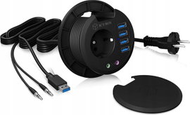 Hub USB ICY BOX Hub biurkowy 4 portowy z gniazdem Schuko
