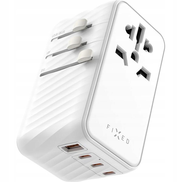 Ladowarka FIXED Voyager World Adapter 3xUSB-C/1xUSB GaN 120W bialy