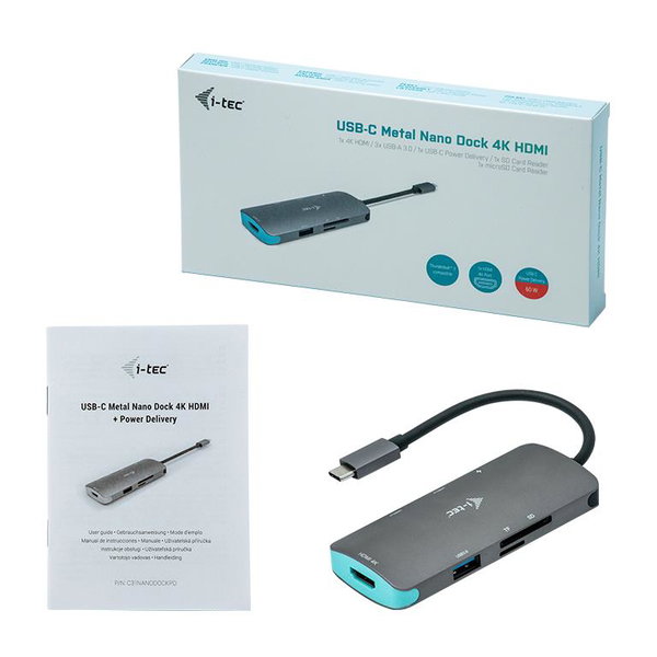Stacja dokujaca i-tec USB-C Metal Nano Dock 1x HDMI 4K czytnik kart PD 100W