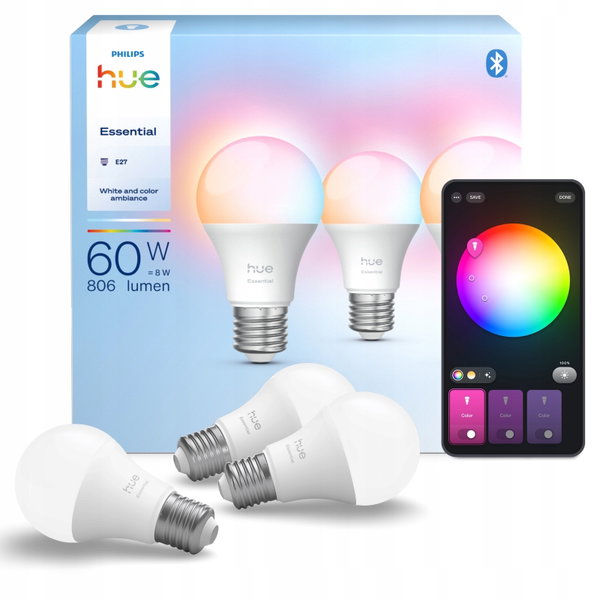 Philips Hue Essential White and Color Ambiance Żarówka E27 806lm A60 3sz