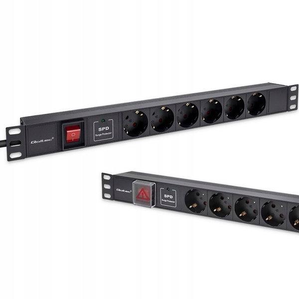 Qoltec Aluminiowa Listwa zasilająca PDU do RACK 19'' 1U 16A 6xSCH