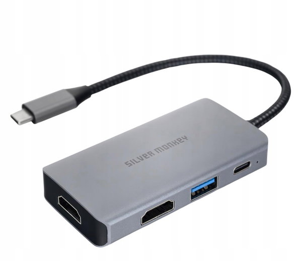 Adapter USB-C - 2x HDMI Silver Monkey 4K60Hz, USB-A, PD 100W