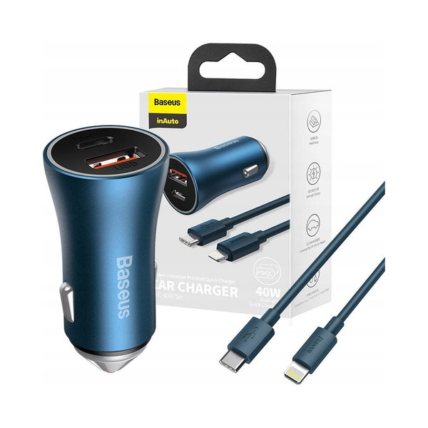 Ladowarka Baseus Golden Contactor Pro Car Charger U+C Blue + cable