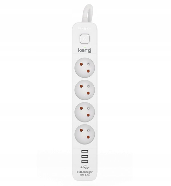 KERG Listwa zasilająca KERG z wyłącznikiem 4 gniazda 3USB 16A 1,5m