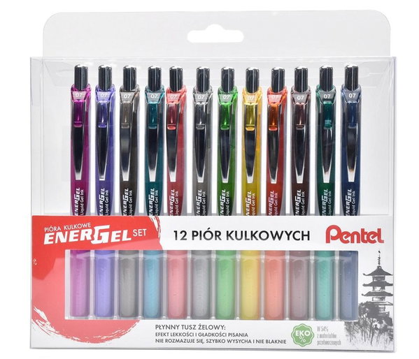 Pióra kulkowe 12 kolorów Pentel