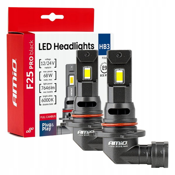 ŻARÓWKI SAMOCHODOWE AMIO LED PRO BLACK FULL CANBUS HB3 68W 12V 24V -04722