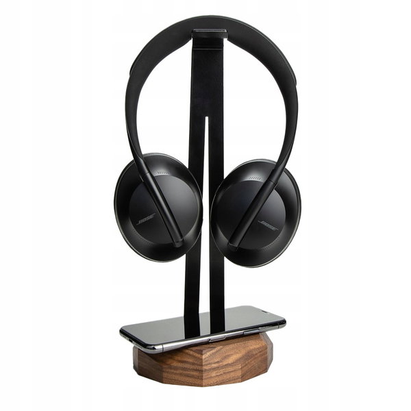Stojak na słuchawki z Ładowarką QI 15W - Black - Orzech